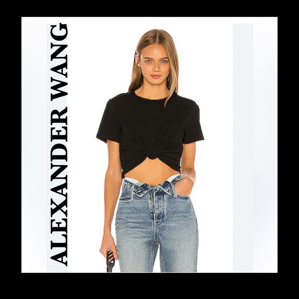 Alexander Wang Black High Twist Knot Crop Top
